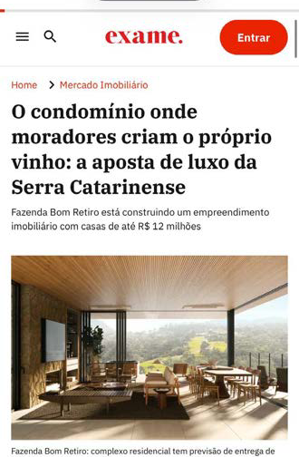 Print da reportagem da Exame sobre a Fazenda Bom Retiro